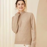 Mock Neck Long Sleeve Warm Knitted Cashmere Sweater for Women